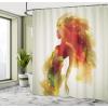Ambesonne Christmas Shower Curtain, Holiday Season Office Design Tree Celebration Snowflakes Celebration, Cloth Fabric Bathroom Decor Set with Hooks, 69″ W x 75″ L, White Green Red(Eggshell Orange)