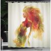 Ambesonne Christmas Shower Curtain, Holiday Season Office Design Tree Celebration Snowflakes Celebration, Cloth Fabric Bathroom Decor Set with Hooks, 69″ W x 75″ L, White Green Red(Eggshell Orange)