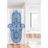 Ambesonne Christmas Shower Curtain, Holiday Season Office Design Tree Celebration Snowflakes Celebration, Cloth Fabric Bathroom Decor Set with Hooks, 69″ W x 75″ L, White Green Red(Blue Turquoise White)