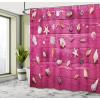 Ambesonne Christmas Shower Curtain, Holiday Season Office Design Tree Celebration Snowflakes Celebration, Cloth Fabric Bathroom Decor Set with Hooks, 69″ W x 75″ L, White Green Red(Cream and Fuchsia)