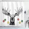 Ambesonne Christmas Shower Curtain, Nautical Elements Sea Life Theme with Noel Tree Winter Season, Cloth Fabric Bathroom Decor Set with Hooks, 69″ W x 70″ L, Beige Cream(Multicolor Black)