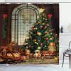 Ambesonne Christmas Shower Curtain, Nautical Elements Sea Life Theme with Noel Tree Winter Season, Cloth Fabric Bathroom Decor Set with Hooks, 69″ W x 70″ L, Beige Cream(Brown Red Green)