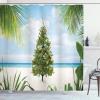 Ambesonne Christmas Shower Curtain, Nautical Elements Sea Life Theme with Noel Tree Winter Season, Cloth Fabric Bathroom Decor Set with Hooks, 69″ W x 70″ L, Beige Cream(Green Blue Cream)