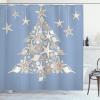 Ambesonne Christmas Shower Curtain, Nautical Elements Sea Life Theme with Noel Tree Winter Season, Cloth Fabric Bathroom Decor Set with Hooks, 69″ W x 70″ L, Beige Cream(Beige Cream)