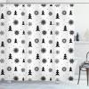 Ambesonne Christmas Shower Curtain, Rustic Wooden Backdrop with Snowflakes and Warm Traditional Celebration Print, Cloth Fabric Bathroom Decor Set with Hooks, 69″ W x 70″ L, Brown White(Black White)