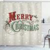 Ambesonne Christmas Shower Curtain, Rustic Wooden Backdrop with Snowflakes and Warm Traditional Celebration Print, Cloth Fabric Bathroom Decor Set with Hooks, 69″ W x 70″ L, Brown White(Eggshell Sea Green Ruby)