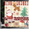 Ambesonne Christmas Shower Curtain, Santa with Reindeer and Penguin Toys Snow Winter Celebration Design, Cloth Fabric Bathroom Decor Set with Hooks, 69″ W x 70″ L, Ruby Cream