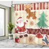 Ambesonne Christmas Shower Curtain, Santa with Reindeer and Penguin Toys Snow Winter Celebration Design, Cloth Fabric Bathroom Decor Set with Hooks, 69″ W x 70″ L, Ruby Cream