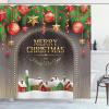 Ambesonne Christmas Shower Curtain, Traditional Celebration Theme Pendant Stars Baubles Ornate Snowflakes, Cloth Fabric Bathroom Decor Set with Hooks, 69″ W x 70″ L, Grey Red White(Red Green)