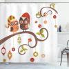 Ambesonne Christmas Shower Curtain, Traditional Celebration Theme Pendant Stars Baubles Ornate Snowflakes, Cloth Fabric Bathroom Decor Set with Hooks, 69″ W x 70″ L, Grey Red White(Brown Red)