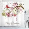 Ambesonne Christmas Shower Curtain, Traditional Celebration Theme Pendant Stars Baubles Ornate Snowflakes, Cloth Fabric Bathroom Decor Set with Hooks, 69″ W x 70″ L, Grey Red White(Green White)