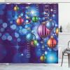 Ambesonne Christmas Shower Curtain, Traditional Celebration Theme Pendant Stars Baubles Ornate Snowflakes, Cloth Fabric Bathroom Decor Set with Hooks, 69″ W x 70″ L, Grey Red White(Indigo)