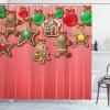 Ambesonne Christmas Shower Curtain, Traditional Celebration Theme Pendant Stars Baubles Ornate Snowflakes, Cloth Fabric Bathroom Decor Set with Hooks, 69″ W x 70″ L, Grey Red White(Pale Ruby)
