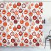 Ambesonne Christmas Shower Curtain, Traditional Celebration Theme Pendant Stars Baubles Ornate Snowflakes, Cloth Fabric Bathroom Decor Set with Hooks, 69″ W x 70″ L, Grey Red White(White Vermilion)