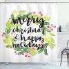 Ambesonne Christmas Shower Curtain, Tree with Tinsel and Ball with Present Wrap Ribbon Celebration Picture, Cloth Fabric Bathroom Decor Set with Hooks, 69″ W x 70″ L, Purple Grey(Green White)