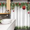 Ambesonne Christmas Stall Shower Curtain, Classical Christmas Ornaments and Baubles Coniferous Pine Tree Twig Tinsel Print, Fabric Bathroom Decor Set with Hooks, 54″ W x 78″ L, Green Red