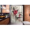 Ambesonne Christmas Stall Shower Curtain, Traditional Xmas with Poinsettia Flowers Ornate and Snowflakes, Fabric Bathroom Decor Set with Hooks, 54″ W x 78″ L, Pale Vermilion and Grey Teal