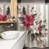 Ambesonne Christmas Stall Shower Curtain, Traditional Xmas with Poinsettia Flowers Ornate and Snowflakes, Fabric Bathroom Decor Set with Hooks, 54″ W x 78″ L, Pale Vermilion and Grey Teal
