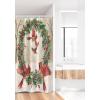 Ambesonne Christmas Stall Shower Curtain, Vintage Red Cardinal Birds and Xmas Wreath Ornate Snowy Visual, Fabric Bathroom Decor Set with Hooks, 36″ W x 72″ L, Dark Coral Green and Beige