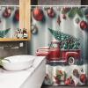 Ambesonne Christmas Stall Shower Curtain, Vintage Red Truck with a Pine Tree and Holiday Season Ornaments Snowy Winter, Fabric Bathroom Decor Set with Hooks, 54″ W x 78″ L, Grey Teal Ruby