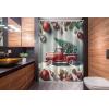 Ambesonne Christmas Stall Shower Curtain, Vintage Red Truck with a Pine Tree and Holiday Season Ornaments Snowy Winter, Fabric Bathroom Decor Set with Hooks, 54″ W x 78″ L, Grey Teal Ruby