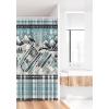 Ambesonne Christmas Stall Shower Curtain, Winter Snowflakes Ornate Mountain Range with Cold Tone Plaid Lines, Fabric Bathroom Decor Set with Hooks, 36″ W x 72″ L, Blue Grey Eggshell White