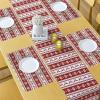 Ambesonne Christmas Table Runner & Placemats, Norwegian Scandinavian Traditional Vintage Style Borders Reindeer Striped Flower, Set for Dining Table Decor, Placemat 4 pcs + Runner 16″x72″, Red White