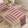Ambesonne Christmas Table Runner & Placemats, Norwegian Scandinavian Traditional Vintage Style Borders Reindeer Striped Flower, Set for Dining Table Decor, Placemat 4 pcs + Runner 16″x72″, Red White