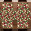 Ambesonne Christmas Table Runner & Placemats, Tree Branches Spruce Leaves Balls Bells Cones Poinsettia Flowers Mistletoe Berry, Set for Dining Table Decor, Placemat 4 pcs + Runner 16″x72″, Ruby Green