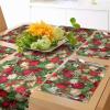 Ambesonne Christmas Table Runner & Placemats, Tree Branches Spruce Leaves Balls Bells Cones Poinsettia Flowers Mistletoe Berry, Set for Dining Table Decor, Placemat 4 pcs + Runner 16″x72″, Ruby Green