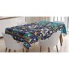 Ambesonne Christmas Tablecloth, Reindeer Rudolph with Red Nose and Santa Claus Hat Snowy Forest, Rectangular Table Cover for Dining Room Kitchen Decor, 60″ X 90″,Brown Blue(Navy Blue)