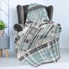 Ambesonne Christmas Throw Blanket, Traditional Xmas Pinecone and Leaves Ornate on Plaid Background Print, Flannel Fleece Accent Piece Soft Couch Cover for Adults, 50″ x 60″, Cocoa Brown Sage Green(Blue Grey Eggshell White)
