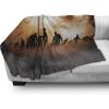 Ambesonne Christmas Throw Blanket, Xmas Eve Starry Night in Snowy Town with Starry Sky Reindeer and Moon, Flannel Fleece Accent Piece Soft Couch Cover for Adults, 70″ x 90″, Cocoa Dark Slate Blue(Orange Black)