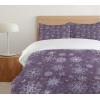 Ambesonne Eggplant Duvet Cover Set, Christmas Inspired Flowers Snowflakes and Swirls in a Violet Delicate Environment, Decorative 3 Piece Bedding Set with 2 Pillow Shams, King Size, Violet