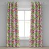 Ambesonne Floral Grommet Curtain, Spring Garden Scene Neutral Colors Delicate Blooming Rose Flowers Print, Decorative 2-Panel Window Drapes for Bedroom Living Room, 50″ x 120″, Slate Brown Cinnamon(Raspberry Lime Green)