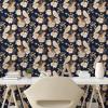 Ambesonne Floral Peel & Stick Wallpaper for Home, Christmas Traditional Flower Poinsettia Arrangement with Pinecones Print, Self-Adhesive Living Room Kitchen Accent, 13″ x 36″, Dark Coral Green Cocoa(Dark Night Blue Tan Amber)