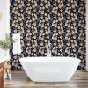 Ambesonne Floral Peel & Stick Wallpaper for Home, Christmas Traditional Flower Poinsettia Arrangement with Pinecones Print, Self-Adhesive Living Room Kitchen Accent, 13″ x 36″, Dark Coral Green Cocoa(Dark Night Blue Tan Amber)