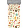Ambesonne Gnome Fitted Sheet & Pillow Sham Set, Elf Tomte Standing on Snow on The Winter Finnish Christmas Theme, Decorative Printed 3 Piece Bedding Decor Set, Queen, Mint Green Pale Blue(Cream Orange)