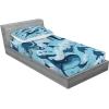 Ambesonne Gnome Fitted Sheet & Pillow Sham Set, Elf Tomte Standing on Snow on The Winter Finnish Christmas Theme, Decorative Printed 3 Piece Bedding Decor Set, Queen, Mint Green Pale Blue(Royal Blue)