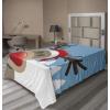Ambesonne Holiday Flat Sheet, Various Different Snowflakes with Rich Details Christmas Season in Wintertime, Soft Comfortable Top Sheet Decorative Bedding 1 Piece, Queen Size, White and Vermilion(Pale Blue Red Pale Brown)