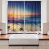 Ambesonne Kitchen Decor Collection, Sunset View on The Beach Shore Waves Surf Modern Home Decor Rocks Boats Sea Scenery, Window Treatments for Kitchen Curtains 2 Panels, 55X39 Inches, Blue Orange(Blue Orange)