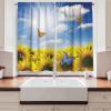Ambesonne Kitchen Decor Collection, Sunset View on The Beach Shore Waves Surf Modern Home Decor Rocks Boats Sea Scenery, Window Treatments for Kitchen Curtains 2 Panels, 55X39 Inches, Blue Orange(Yellow Blue)