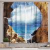 Ambesonne Kitchen Decor Collection, Sunset View on The Beach Shore Waves Surf Modern Home Decor Rocks Boats Sea Scenery, Window Treatments for Kitchen Curtains 2 Panels, 55X39 Inches, Blue Orange(Brown Blue)