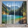 Ambesonne Kitchen Decor Collection, Sunset View on The Beach Shore Waves Surf Modern Home Decor Rocks Boats Sea Scenery, Window Treatments for Kitchen Curtains 2 Panels, 55X39 Inches, Blue Orange(Green and Blue)
