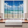 Ambesonne Kitchen Decor Collection, Sunset View on The Beach Shore Waves Surf Modern Home Decor Rocks Boats Sea Scenery, Window Treatments for Kitchen Curtains 2 Panels, 55X39 Inches, Blue Orange(Turquoise Cream)