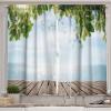 Ambesonne Kitchen Decor Collection, Sunset View on The Beach Shore Waves Surf Modern Home Decor Rocks Boats Sea Scenery, Window Treatments for Kitchen Curtains 2 Panels, 55X39 Inches, Blue Orange(Fern Green)