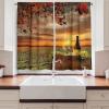 Ambesonne Kitchen Decor Collection, Sunset View on The Beach Shore Waves Surf Modern Home Decor Rocks Boats Sea Scenery, Window Treatments for Kitchen Curtains 2 Panels, 55X39 Inches, Blue Orange(Green Orange)