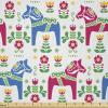 Ambesonne Mid Century Fabric by The Yard, Abstract Christmas Holiday Tree Illustrations Inspired by The Fifties, Decorative Fabric for Upholstery and Home Accents, 3 Yards, Black Yellow(Blue Magenta)