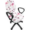 Ambesonne Snow Office Chair Cover, Winter Clothes Pattern Sweater Socks Hat and Scarf Christmas Season Print, Stretchable Decorative Universal Size High Back Printed Slipcover, White Coral Sky Blue(Blue Pink)