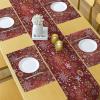 Ambesonne Winter Table Runner & Placemats, Old Fashioned Christmas Hearts and Swirls Vintage Composition, Set for Dining Table Decor, Placemat 4 pcs + Runner 16″x72″, Vermilion Yellow White